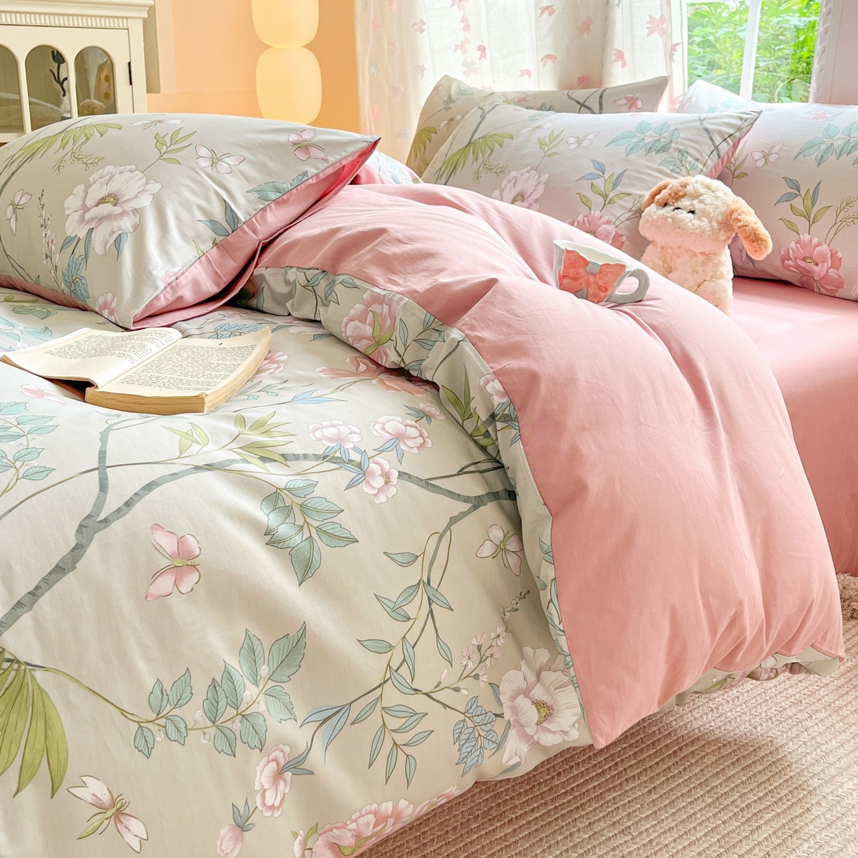 91家纺网 家纺一手货源 找家纺 柠馨 2025新款全棉印花四件套安凡妮系列 醉墨