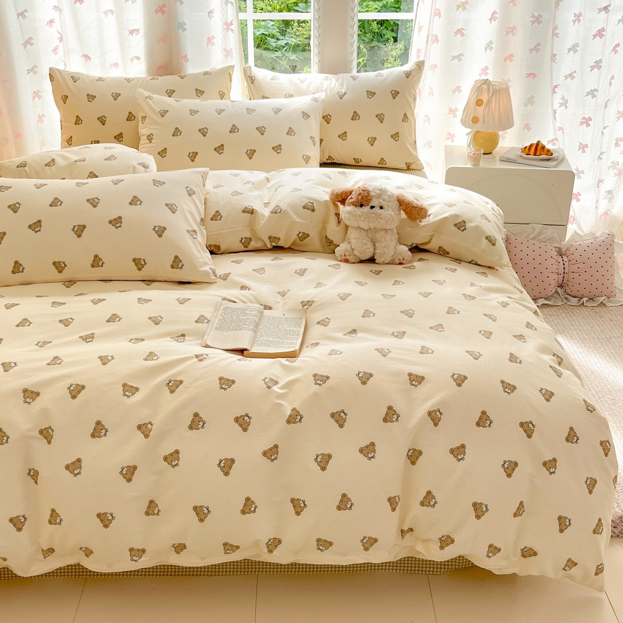 91家纺网 家纺一手货源 找家纺 柠馨 2025新款全棉印花四件套安凡妮系列 小熊行星