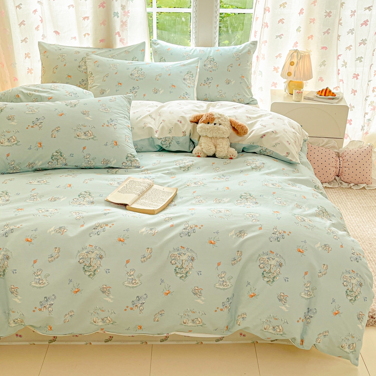 91家纺网 家纺一手货源 找家纺 柠馨 2025新款全棉印花四件套安凡妮系列 萌小喵