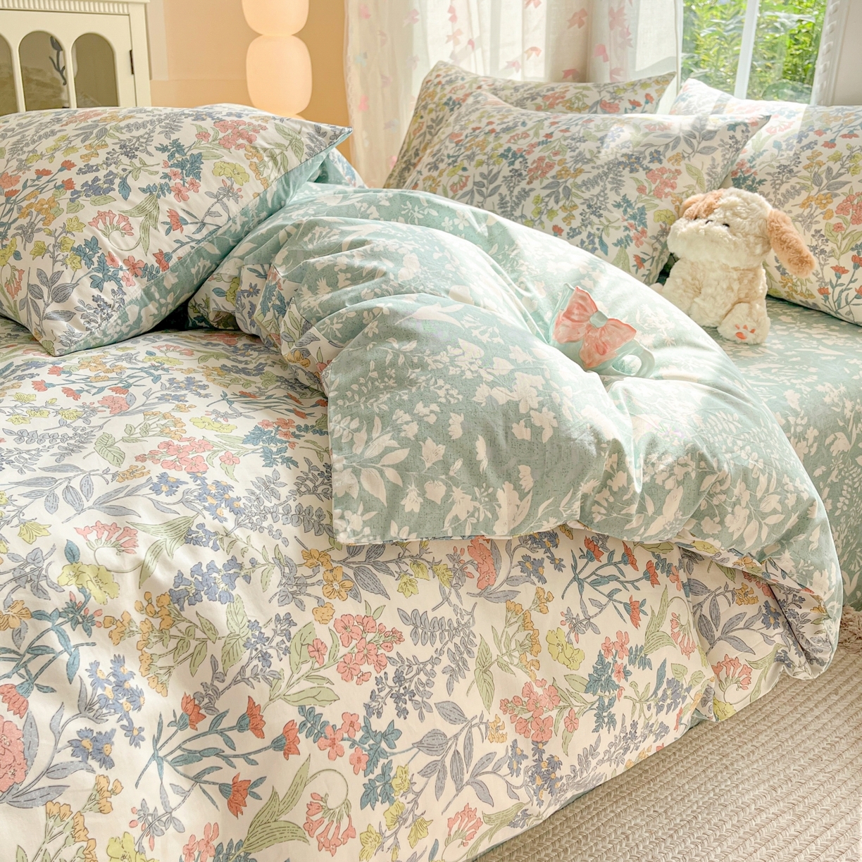 91家纺网 家纺一手货源 找家纺 柠馨 2025新款全棉印花四件套安凡妮系列 昭黎