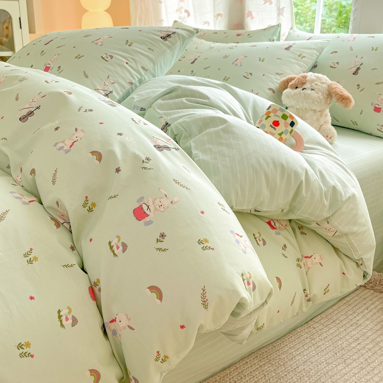 91家纺网 家纺一手货源 找家纺 柠馨 2025新款全棉印花四件套安凡妮系列 萝莉兔