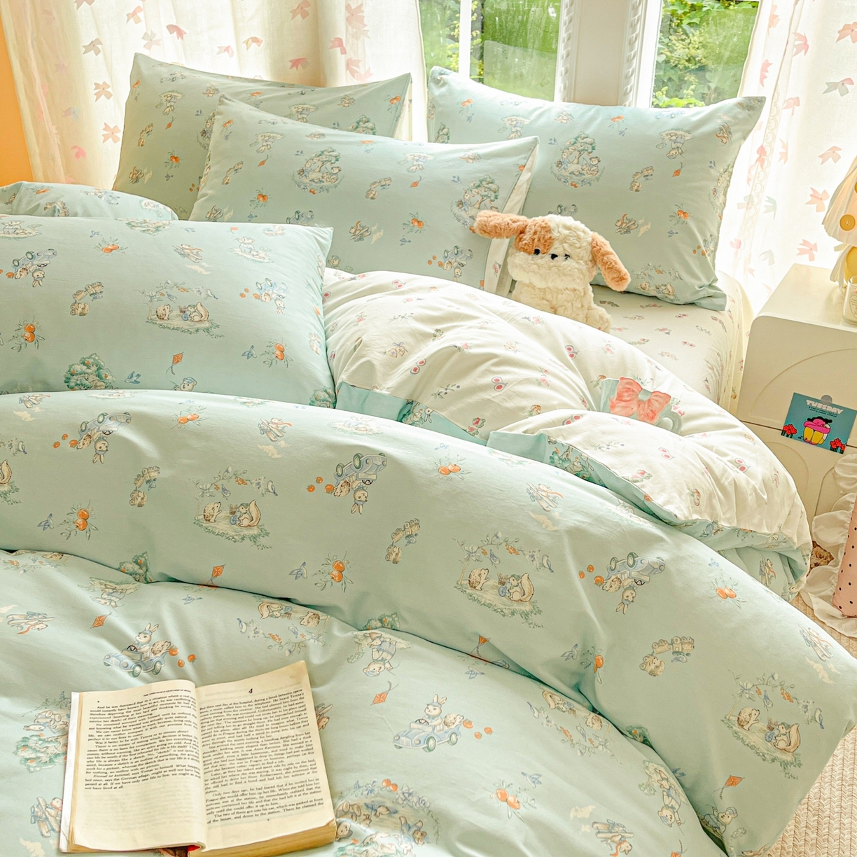 91家纺网 家纺一手货源 找家纺 柠馨 2025新款全棉印花四件套安凡妮系列 萌小喵