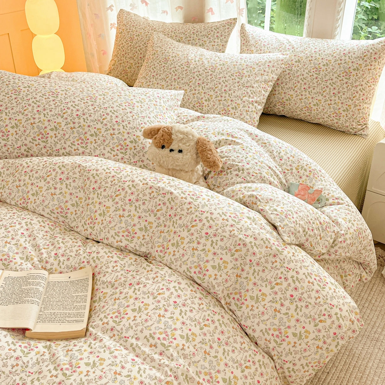 91家纺网 家纺一手货源 找家纺 柠馨 2025新款全棉印花四件套安凡妮系列 抱仙兔