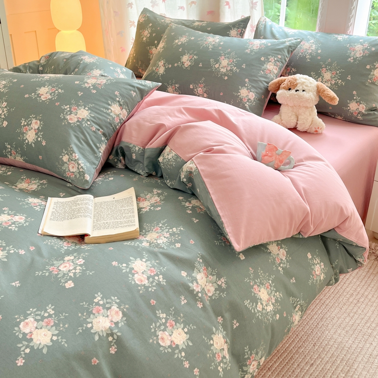 91家纺网 家纺一手货源 找家纺 柠馨 2025新款全棉印花四件套安凡妮系列 墨影