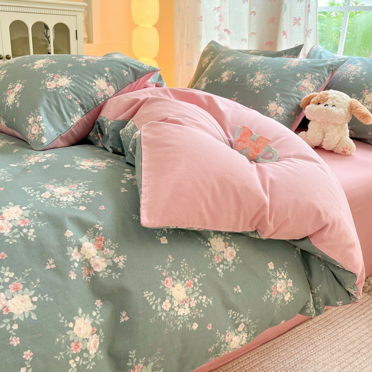 91家纺网 家纺一手货源 找家纺 柠馨 2025新款全棉印花四件套安凡妮系列 墨影