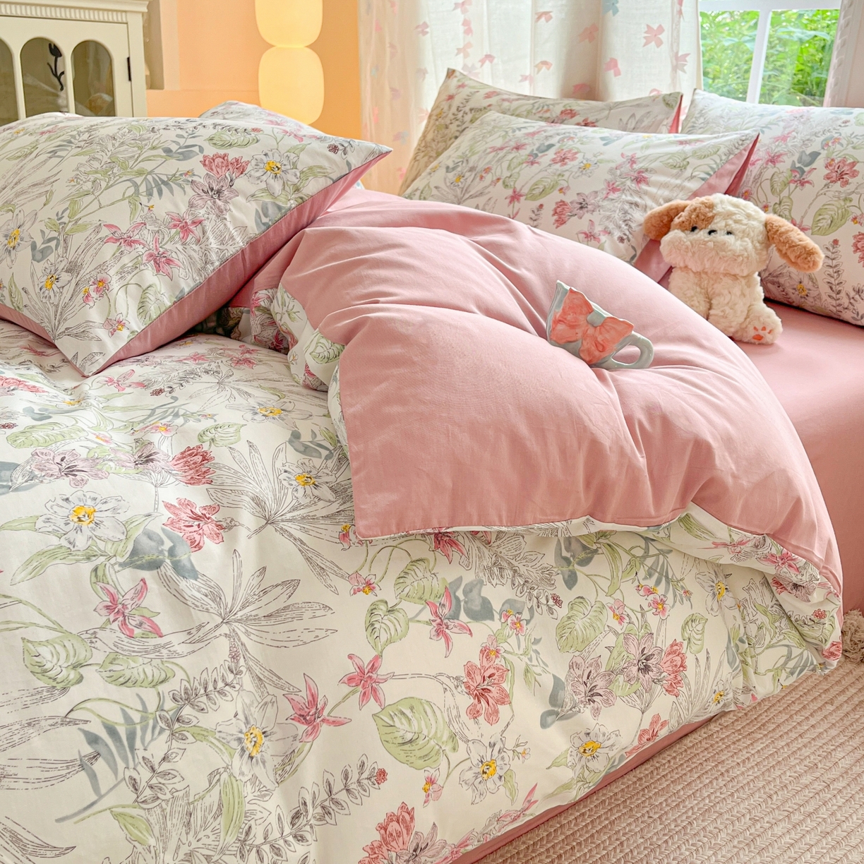 91家纺网 家纺一手货源 找家纺 柠馨 2025新款全棉印花四件套安凡妮系列 北沐