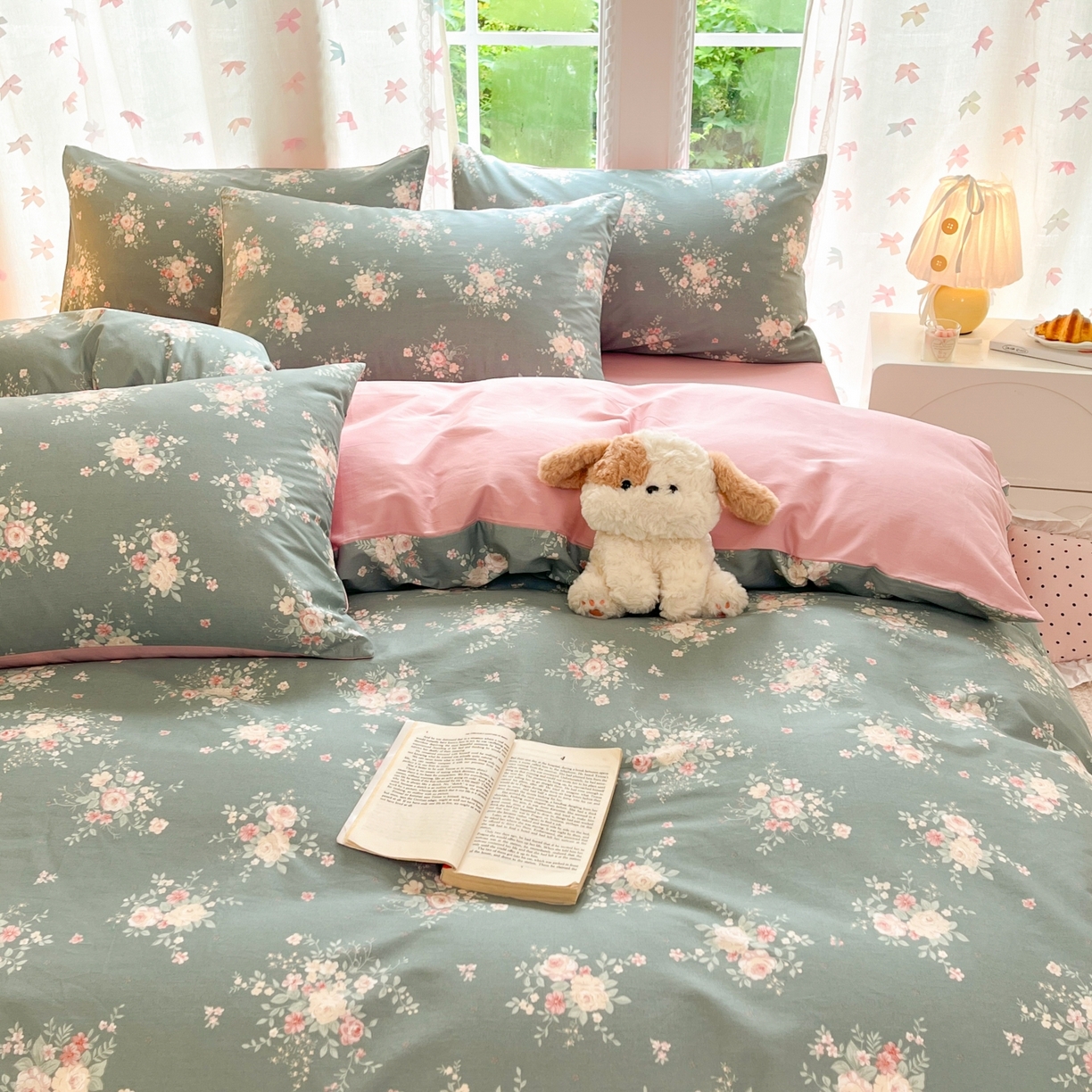 91家纺网 家纺一手货源 找家纺 柠馨 2025新款全棉印花四件套安凡妮系列 墨影