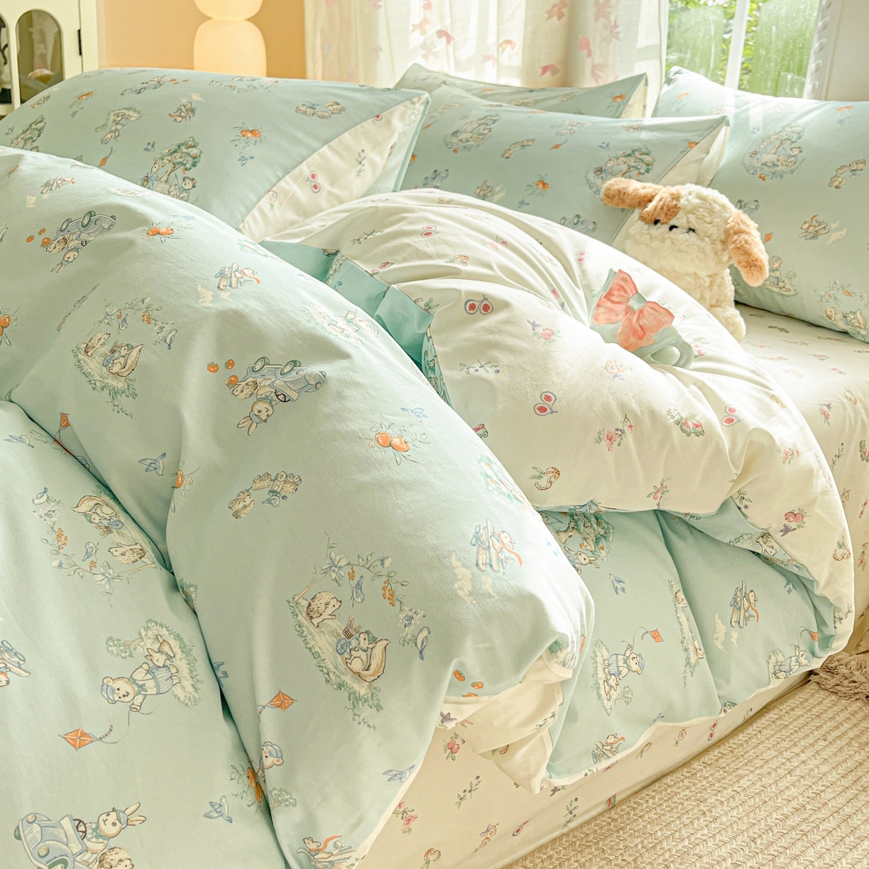 91家纺网 家纺一手货源 找家纺 柠馨 2025新款全棉印花四件套安凡妮系列 萌小喵