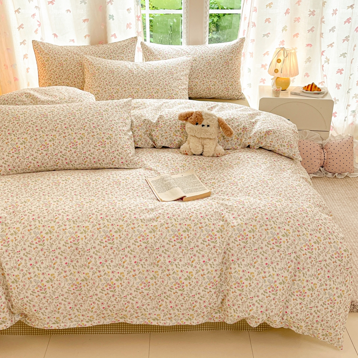 91家纺网 家纺一手货源 找家纺 柠馨 2025新款全棉印花四件套安凡妮系列 抱仙兔