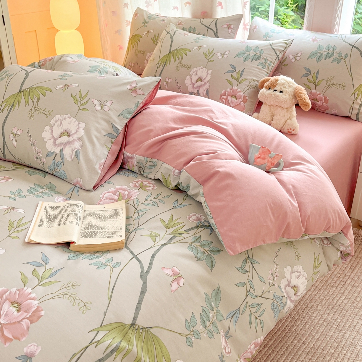 91家纺网 家纺一手货源 找家纺 柠馨 2025新款全棉印花四件套安凡妮系列 醉墨