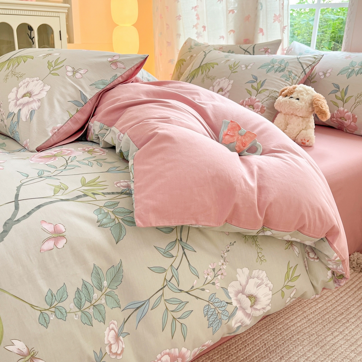 91家纺网 家纺一手货源 找家纺 （总）柠馨 2025新款全棉印花四件套安凡妮系列