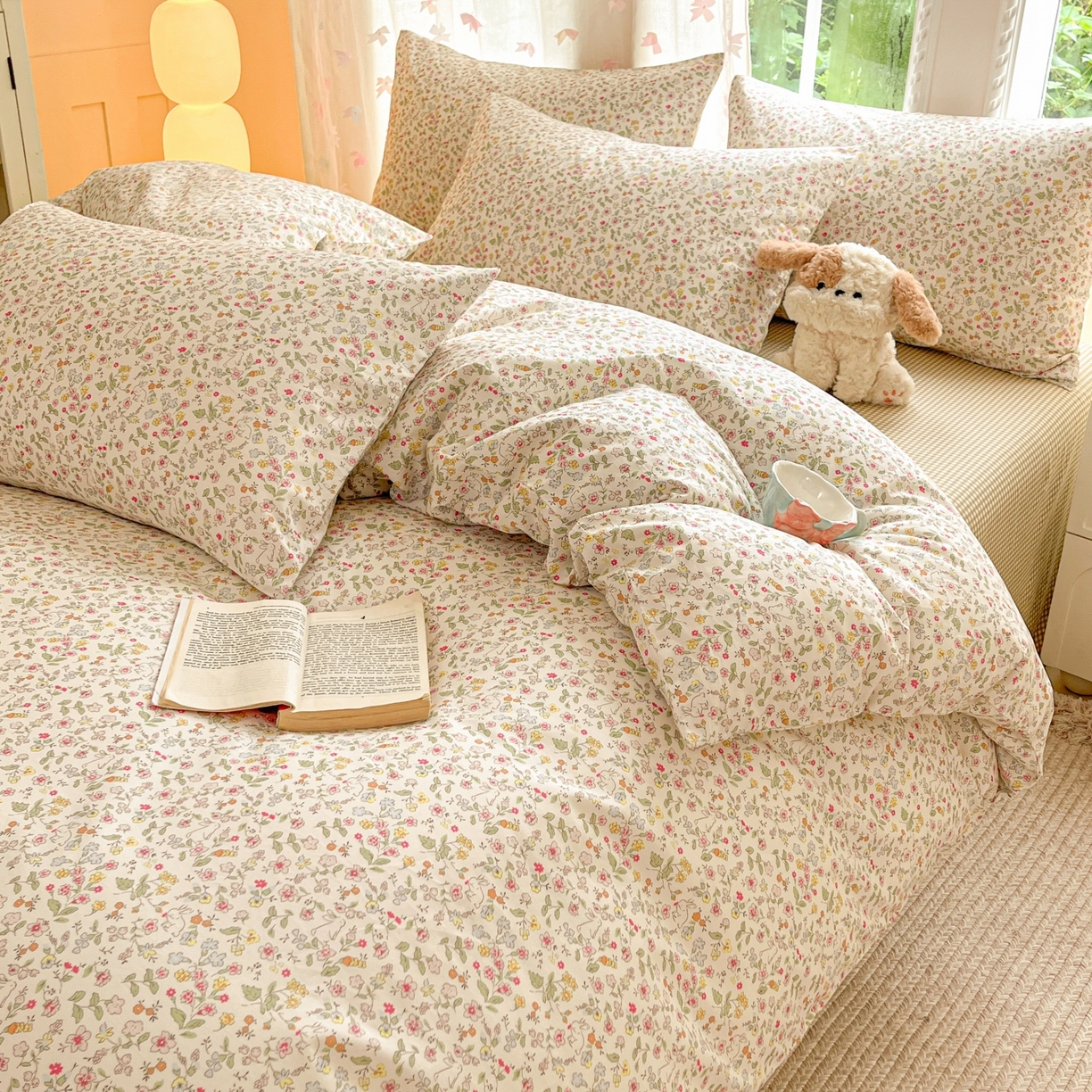 91家纺网 家纺一手货源 找家纺 柠馨 2025新款全棉印花四件套安凡妮系列 抱仙兔