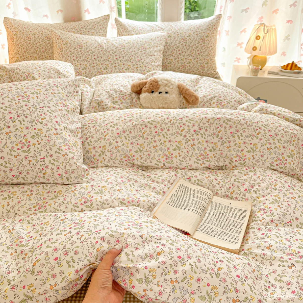 91家纺网 家纺一手货源 找家纺 柠馨 2025新款全棉印花四件套安凡妮系列 抱仙兔