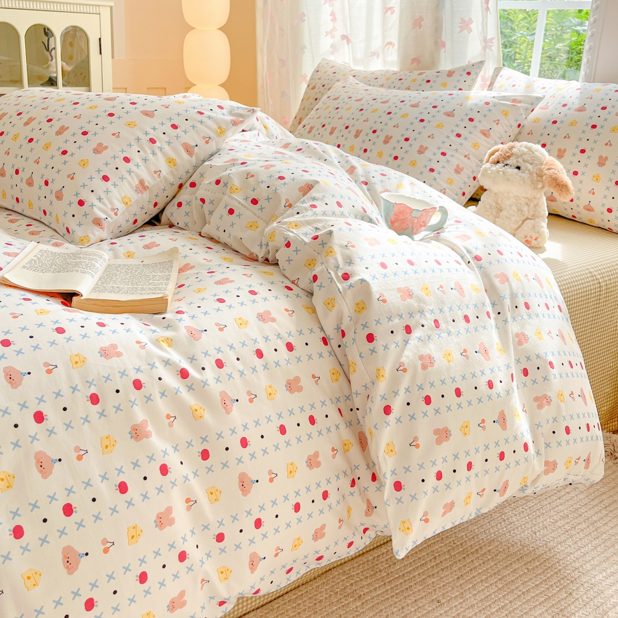 91家纺网 家纺一手货源 找家纺 柠馨 2025新款全棉印花四件套安凡妮系列 星澜