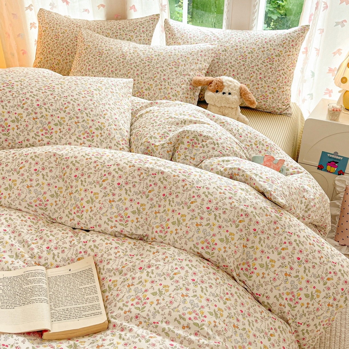 91家纺网 家纺一手货源 找家纺 柠馨 2025新款全棉印花四件套安凡妮系列 抱仙兔