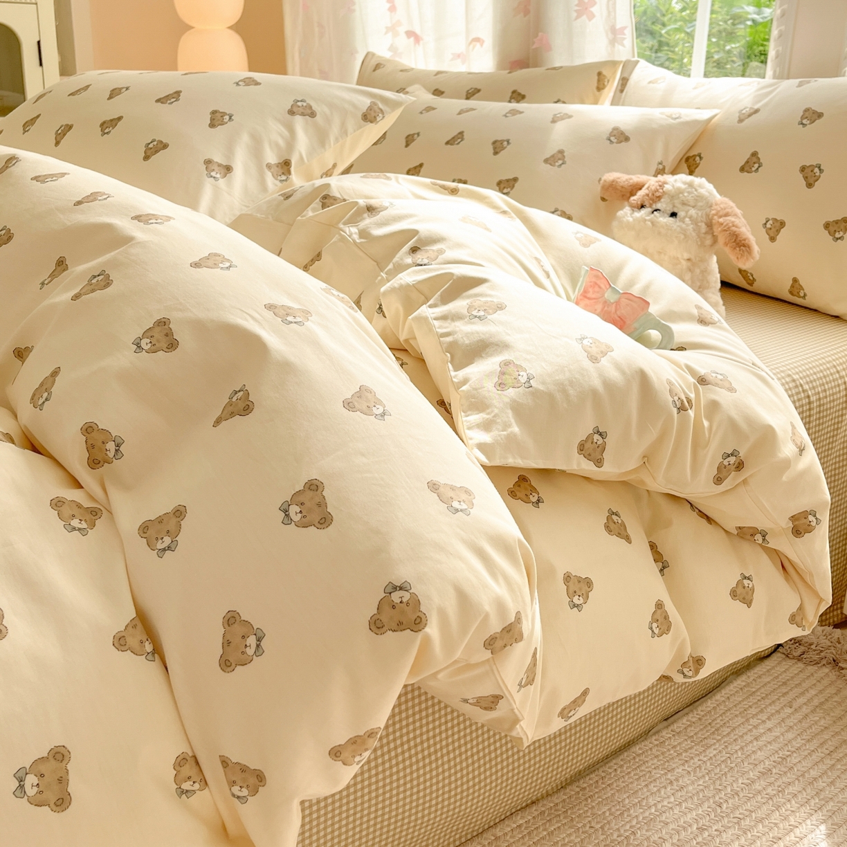 91家纺网 家纺一手货源 找家纺 柠馨 2025新款全棉印花四件套安凡妮系列 小熊行星