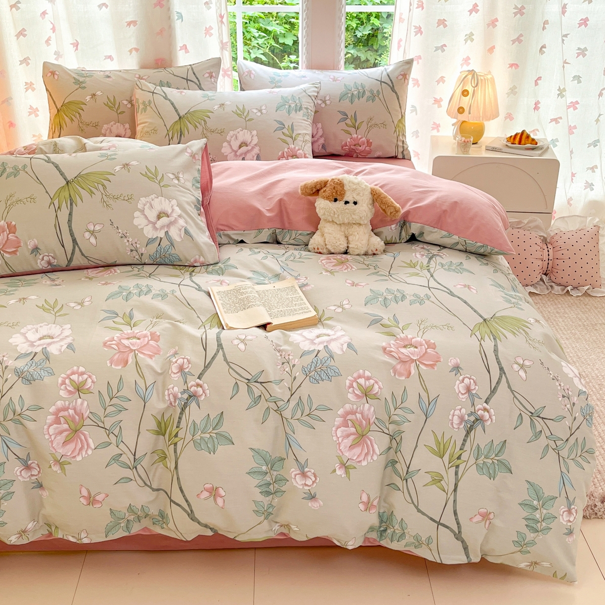 91家纺网 家纺一手货源 找家纺 柠馨 2025新款全棉印花四件套安凡妮系列 醉墨