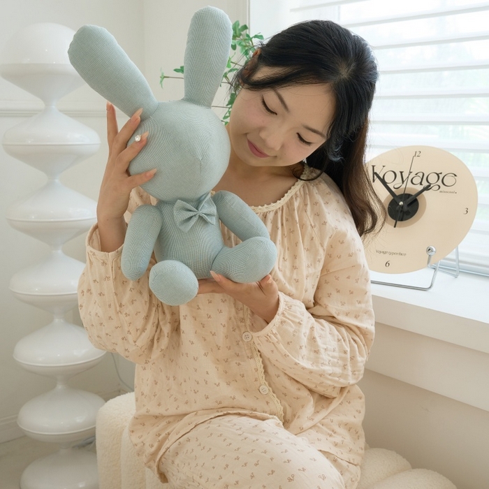 91家纺网 家纺一手货源 找家纺 三沁家居 2025新款全棉色织水洗玩偶米萌兔系列 梦绿 40x26x20cm/只