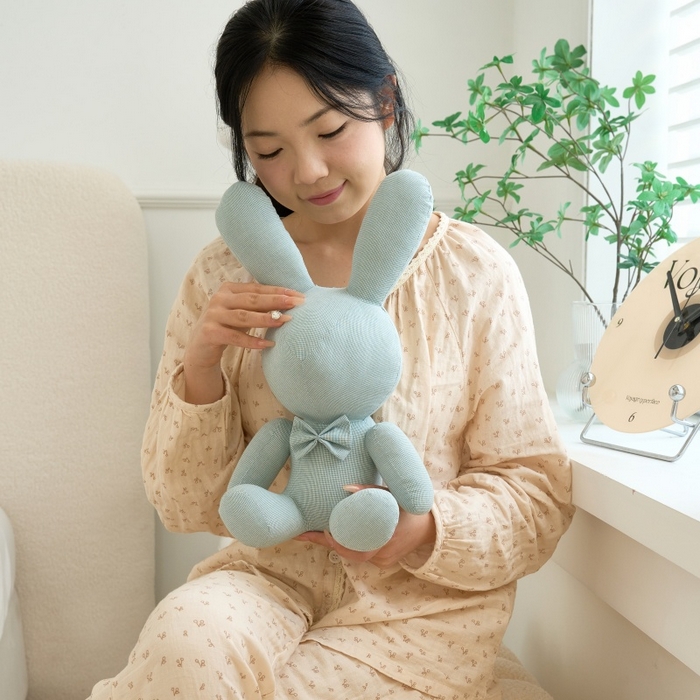 91家纺网 家纺一手货源 找家纺 三沁家居 2025新款全棉色织水洗玩偶米萌兔系列 梦绿 40x26x20cm/只