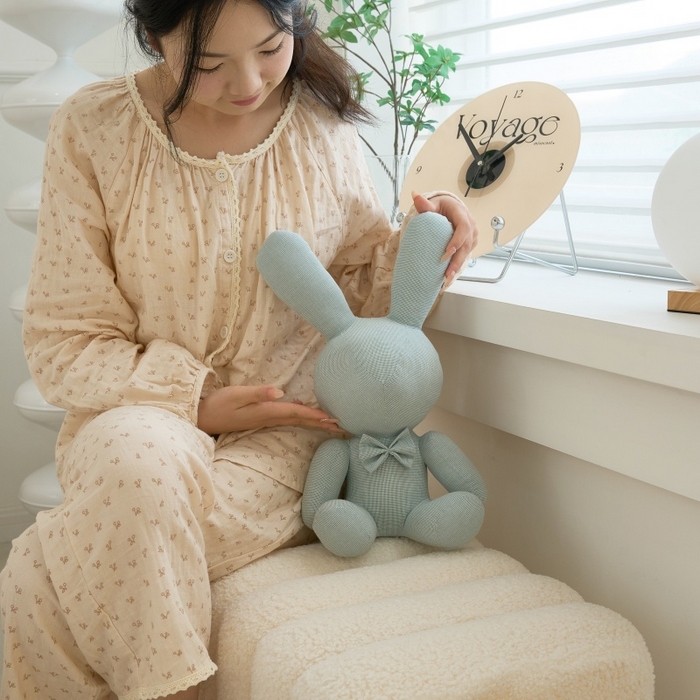 91家纺网 家纺一手货源 找家纺 三沁家居 2025新款全棉色织水洗玩偶米萌兔系列 梦绿 40x26x20cm/只