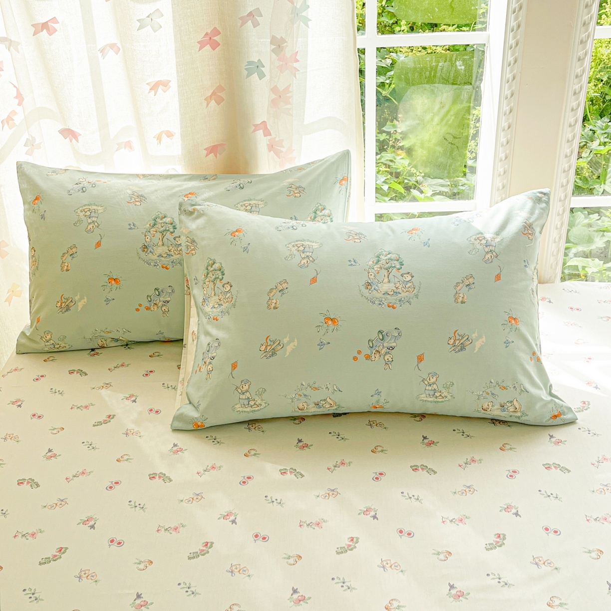 91家纺网 家纺一手货源 找家纺 柠馨 2025新款全棉印花四件套安凡妮系列 萌小喵