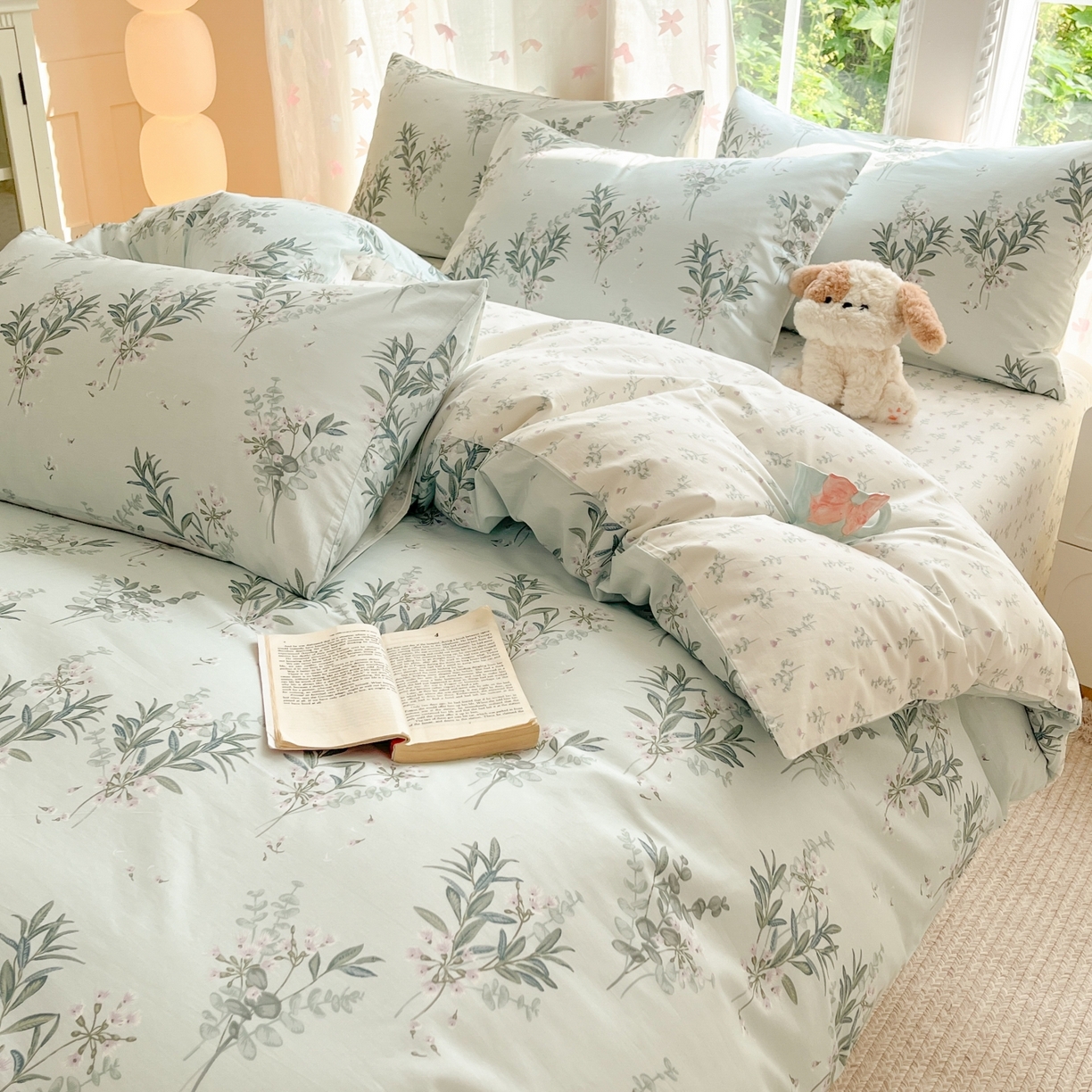 91家纺网 家纺一手货源 找家纺 柠馨 2025新款全棉印花四件套安凡妮系列 雾恋