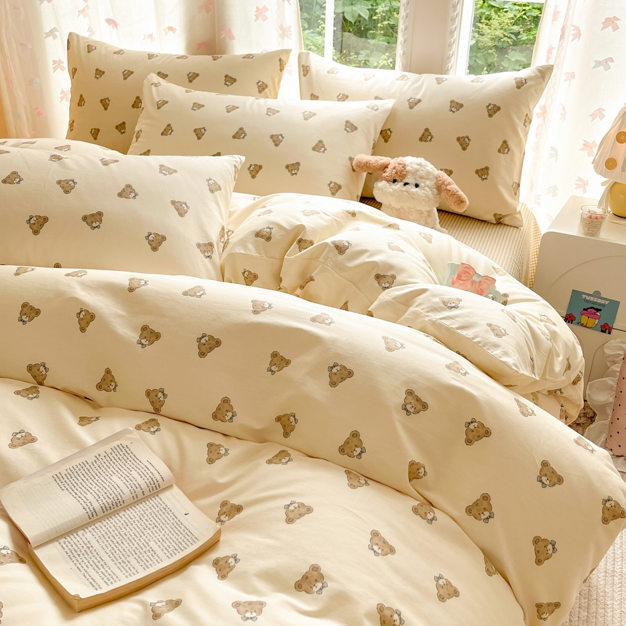 91家纺网 家纺一手货源 找家纺 柠馨 2025新款全棉印花四件套安凡妮系列 小熊行星