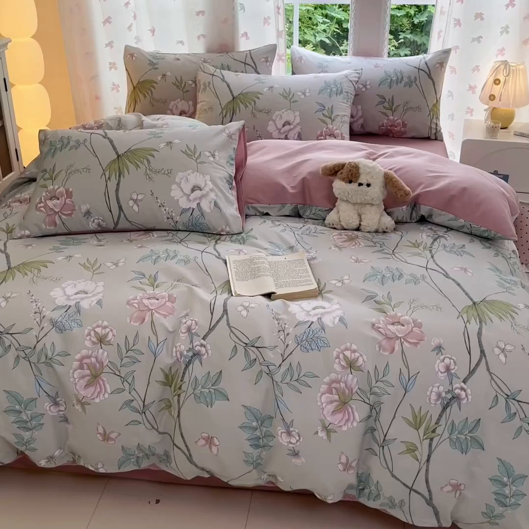 91家纺网 家纺一手货源 找家纺 （总）柠馨 2025新款全棉印花四件套安凡妮系列