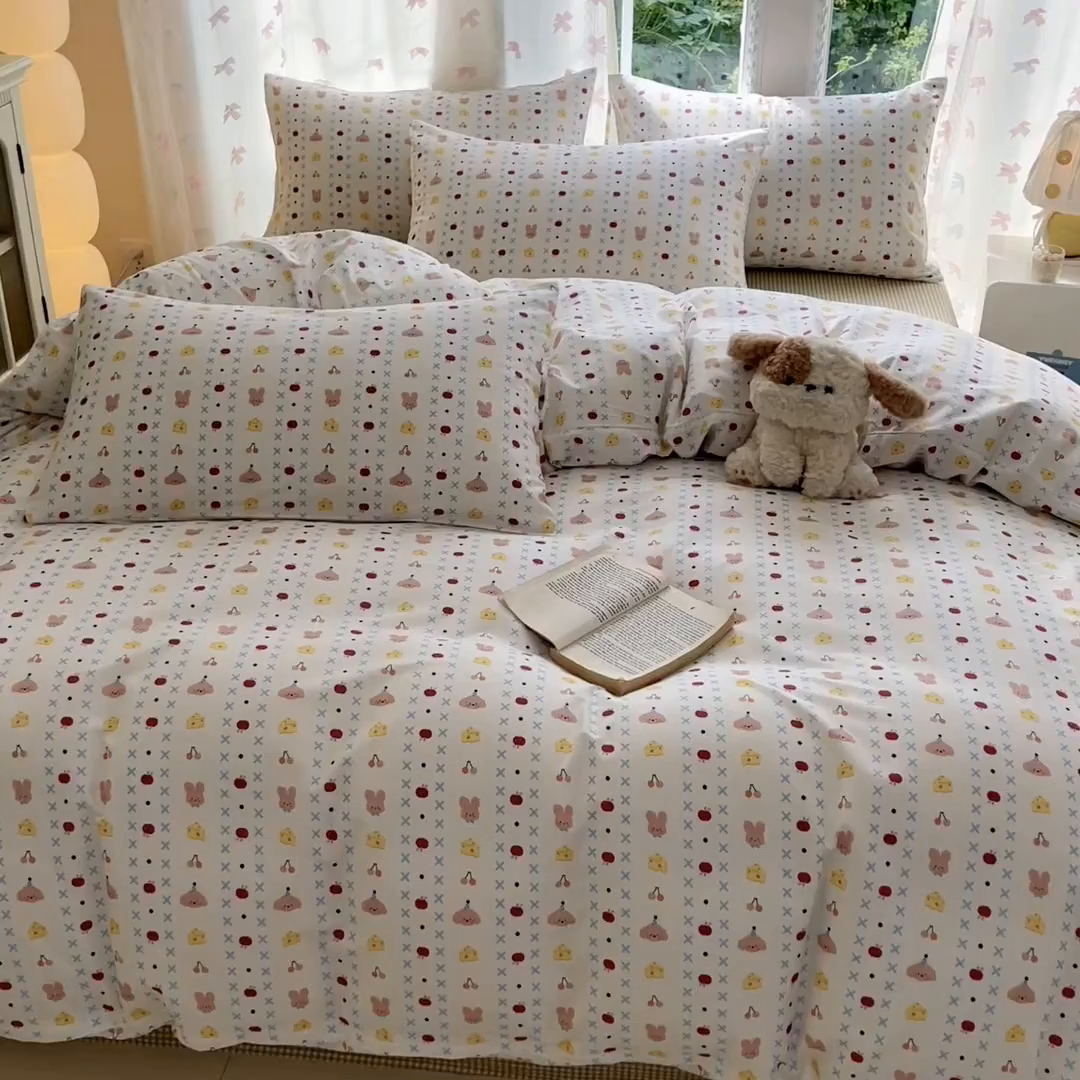 91家纺网 家纺一手货源 找家纺 柠馨 2025新款全棉印花四件套安凡妮系列 星澜