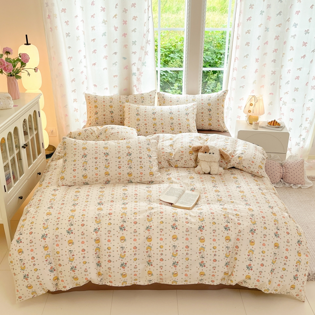 91家纺网 家纺一手货源 找家纺 柠馨 2025新款全棉印花四件套安凡妮系列 灵犀