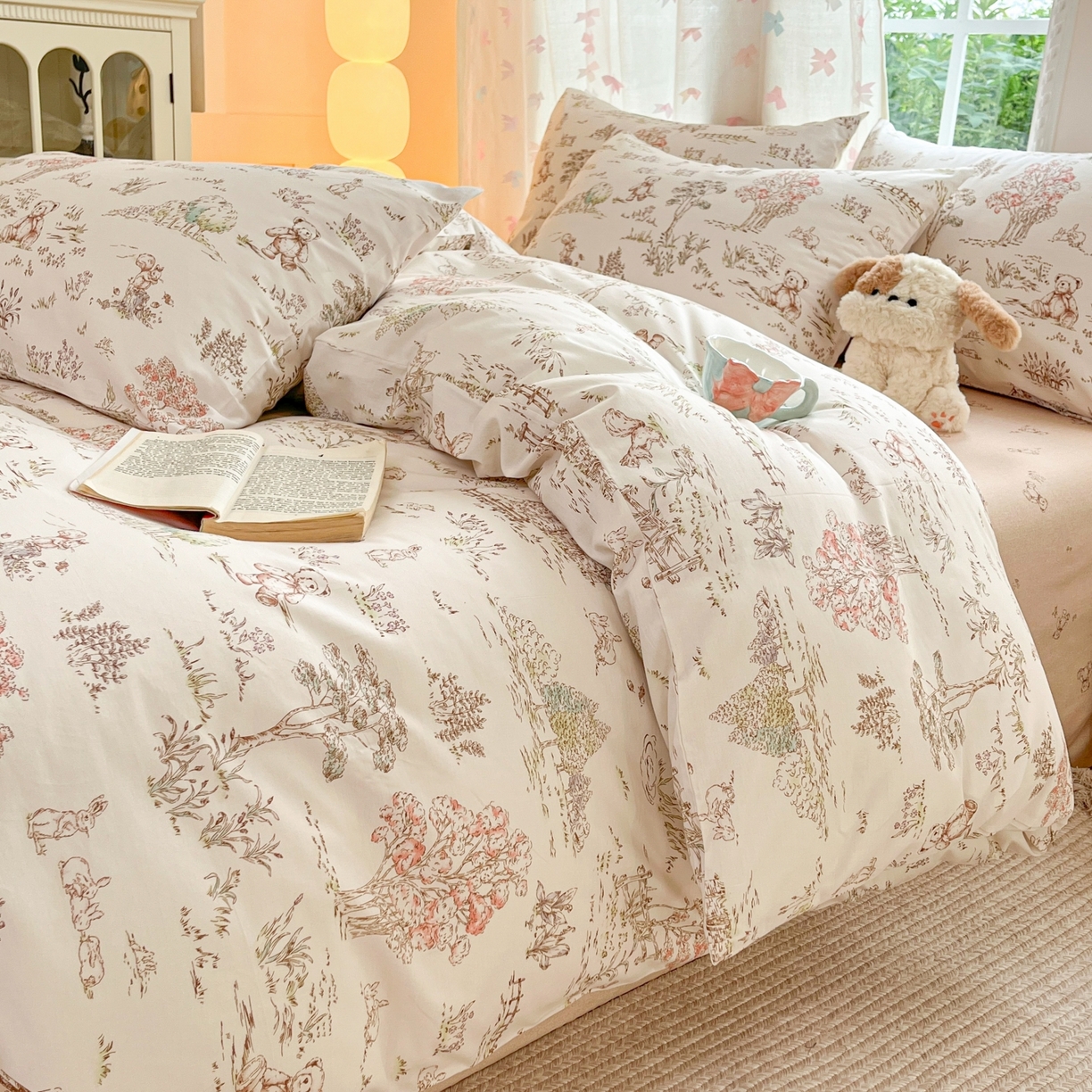 91家纺网 家纺一手货源 找家纺 柠馨 2025新款全棉印花四件套安凡妮系列 觅遇