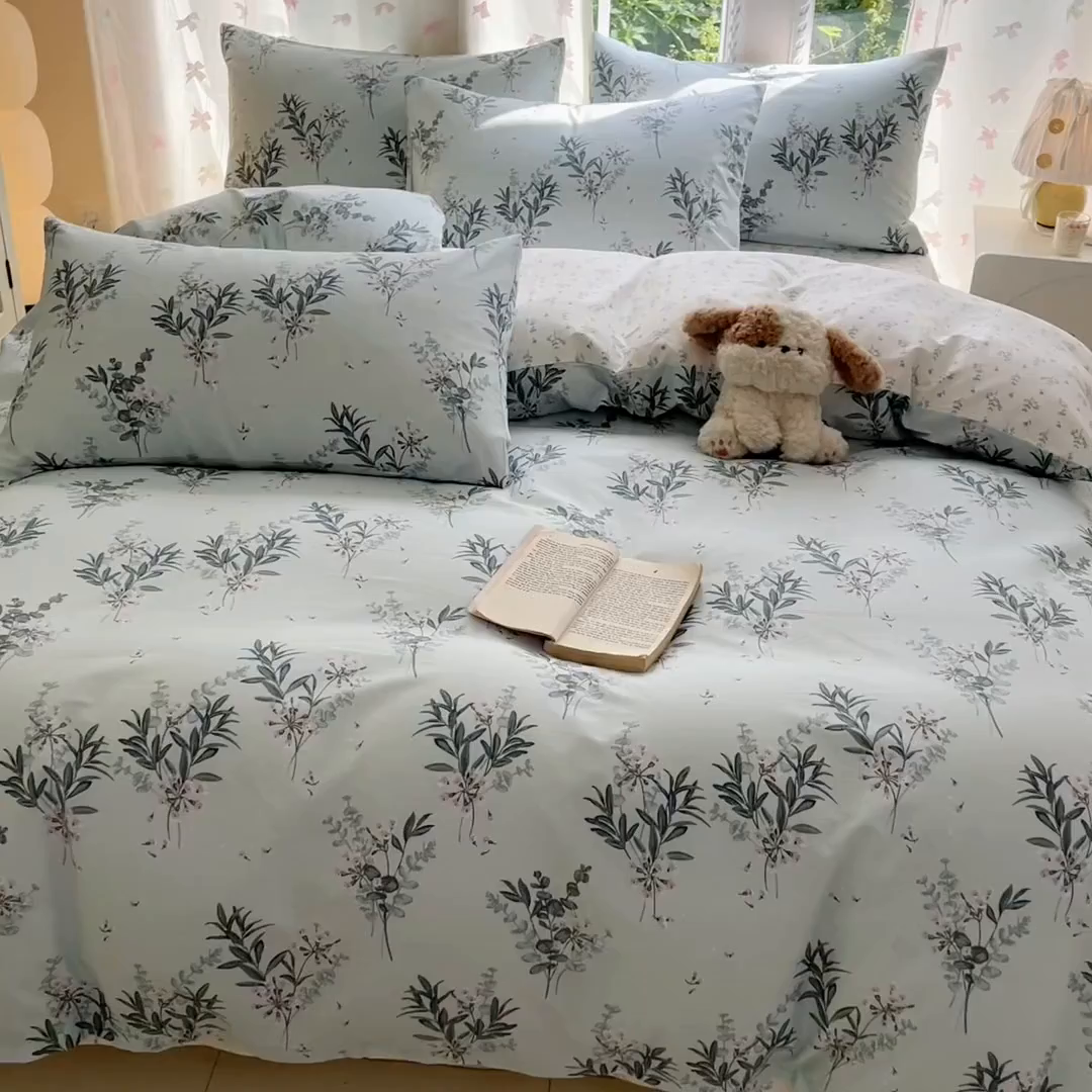 91家纺网 家纺一手货源 找家纺 柠馨 2025新款全棉印花四件套安凡妮系列 雾恋