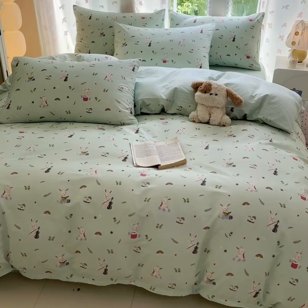 91家纺网 家纺一手货源 找家纺 柠馨 2025新款全棉印花四件套安凡妮系列 萝莉兔