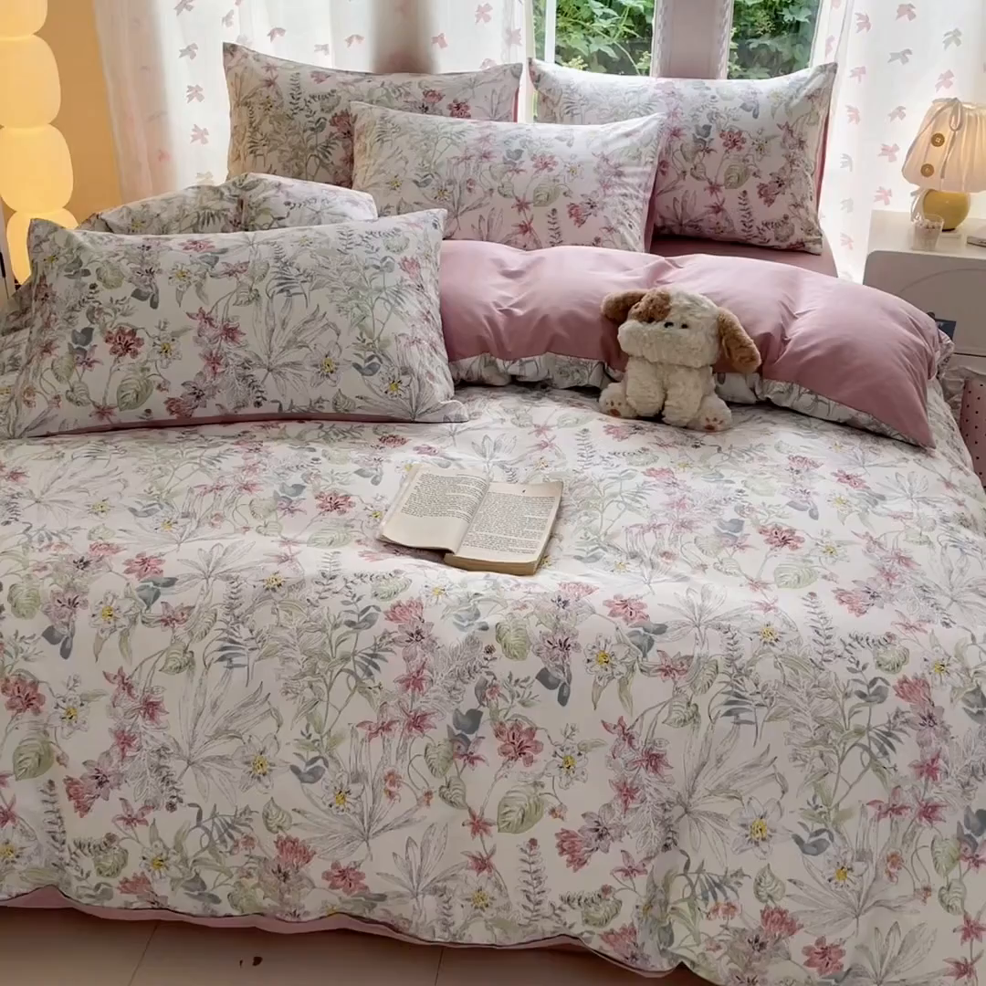 91家纺网 家纺一手货源 找家纺 柠馨 2025新款全棉印花四件套安凡妮系列 北沐