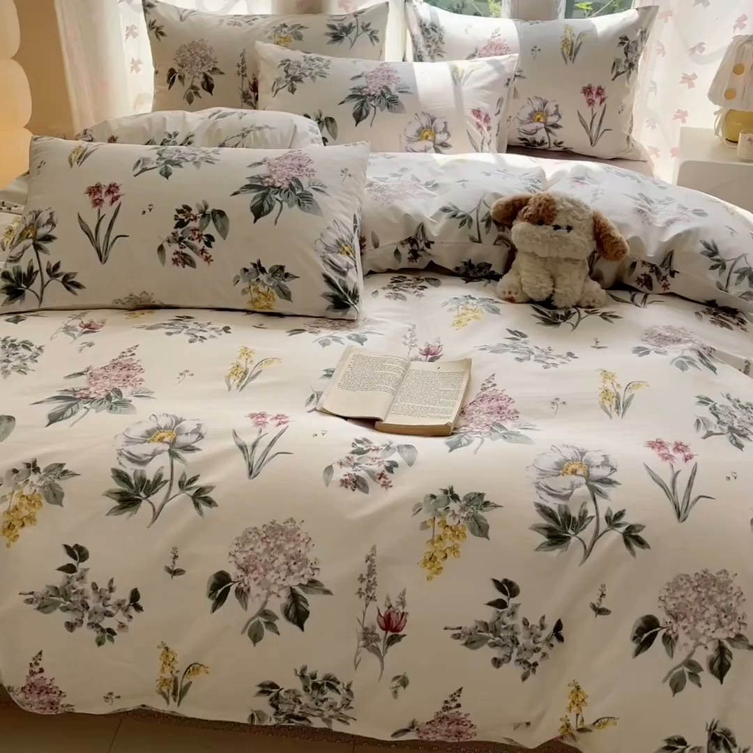 91家纺网 家纺一手货源 找家纺 柠馨 2025新款全棉印花四件套安凡妮系列 肆春