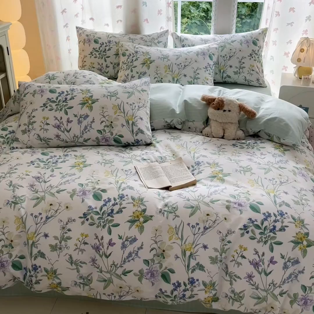 91家纺网 家纺一手货源 找家纺 柠馨 2025新款全棉印花四件套安凡妮系列 素笺