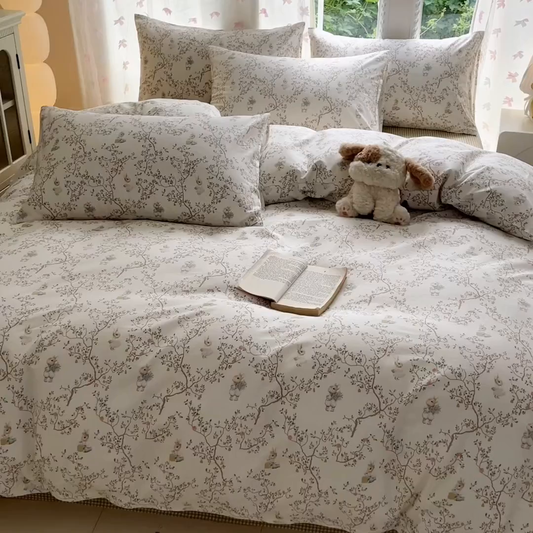 91家纺网 家纺一手货源 找家纺 柠馨 2025新款全棉印花四件套安凡妮系列 逸尘