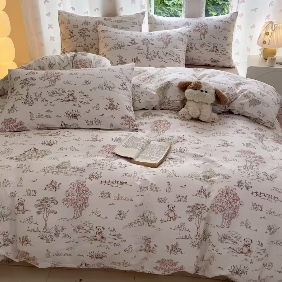 91家纺网 家纺一手货源 找家纺 柠馨 2025新款全棉印花四件套安凡妮系列 觅遇