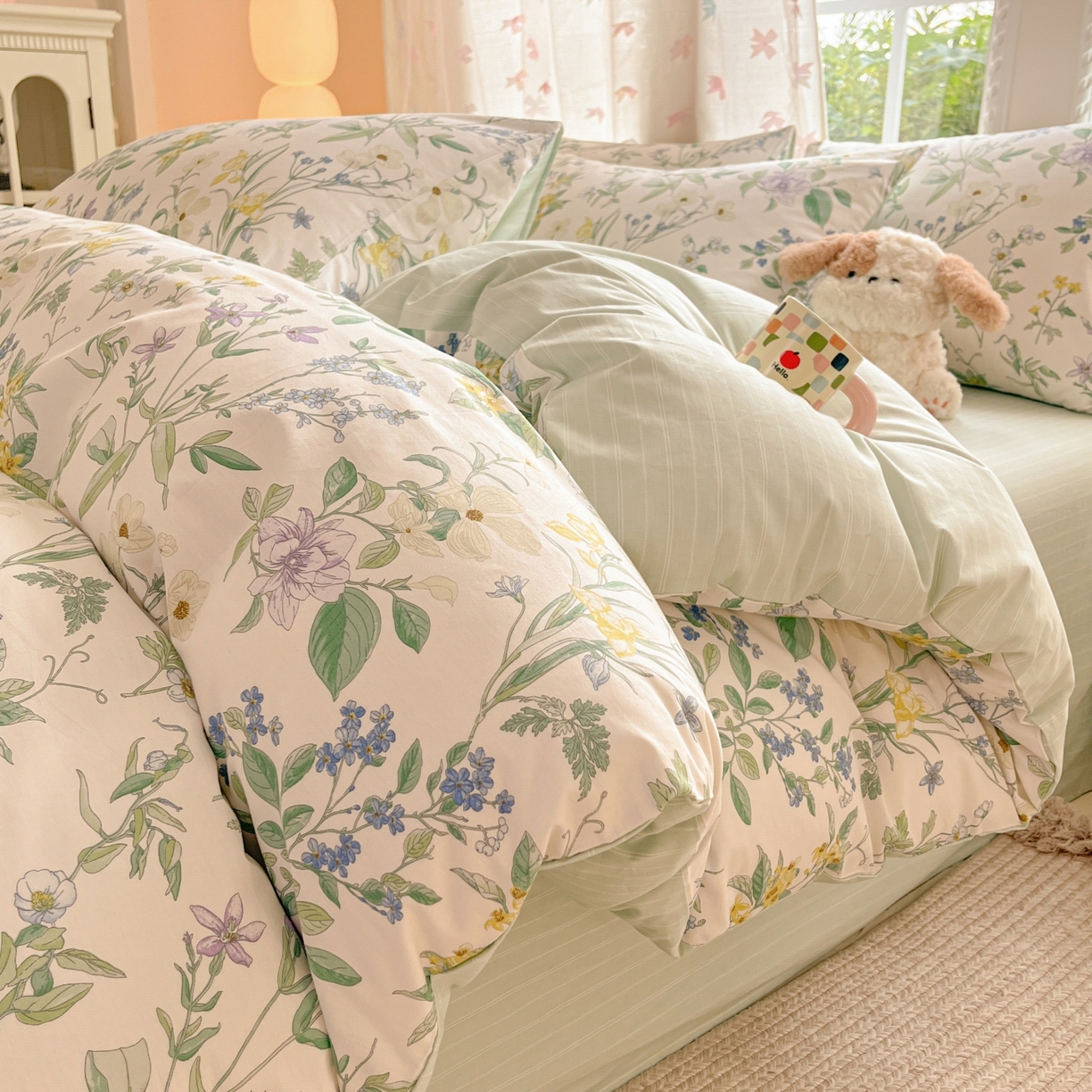 91家纺网 家纺一手货源 找家纺 柠馨 2025新款全棉印花四件套安凡妮系列 素笺