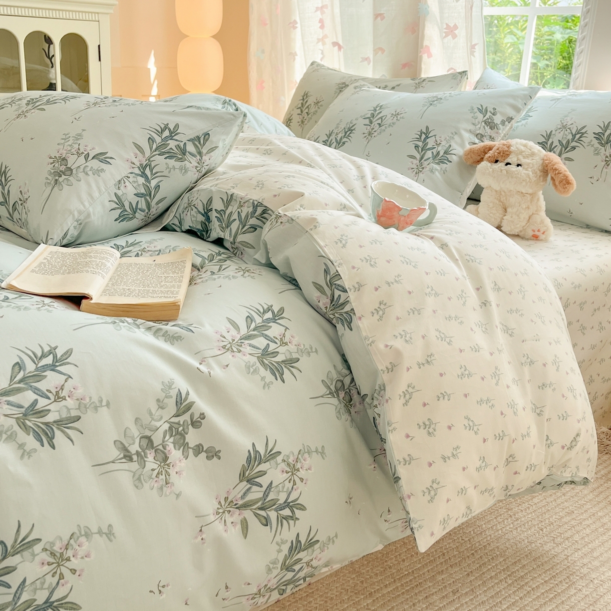 91家纺网 家纺一手货源 找家纺 柠馨 2025新款全棉印花四件套安凡妮系列 雾恋