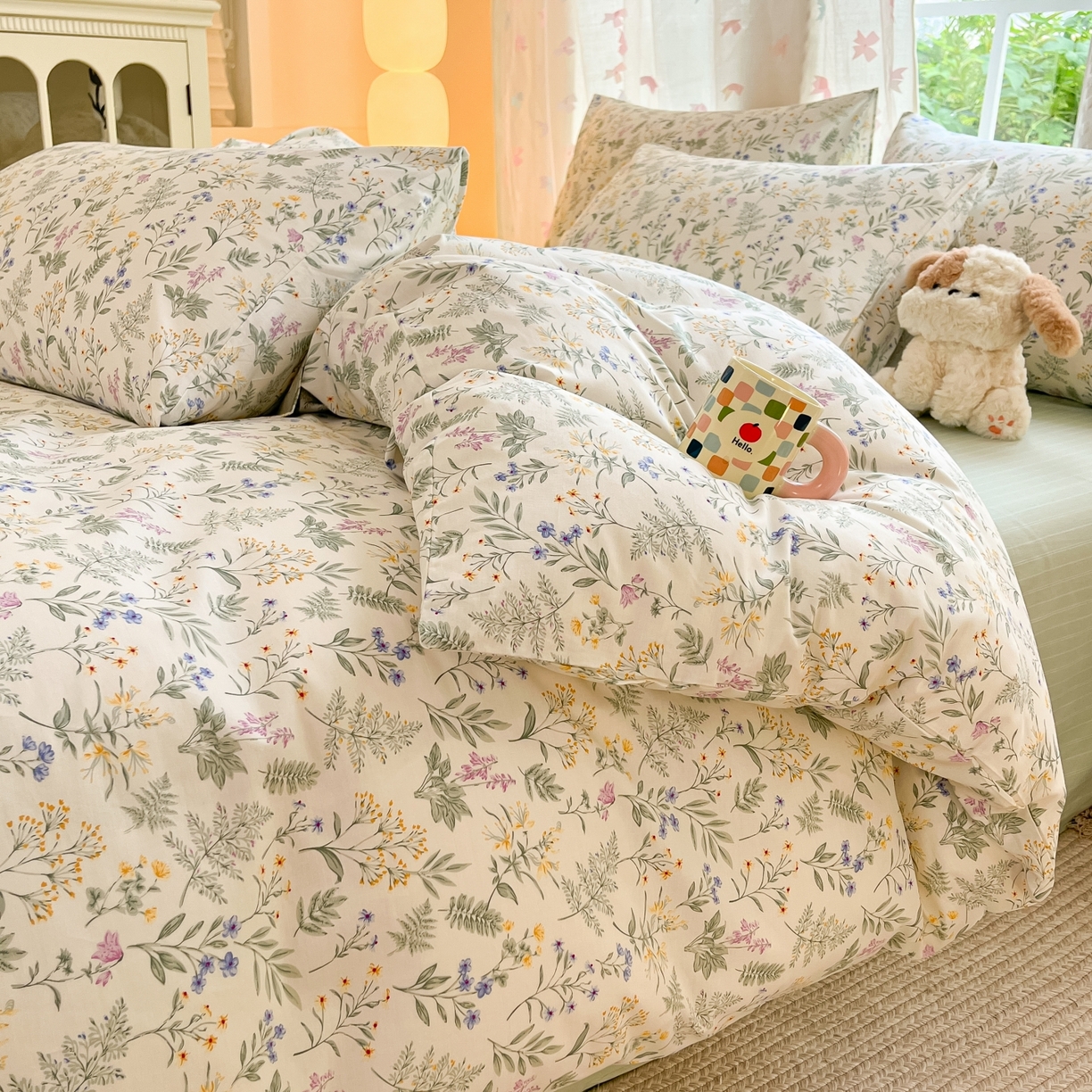 91家纺网 家纺一手货源 找家纺 柠馨 2025新款全棉印花四件套安凡妮系列 昔瑾