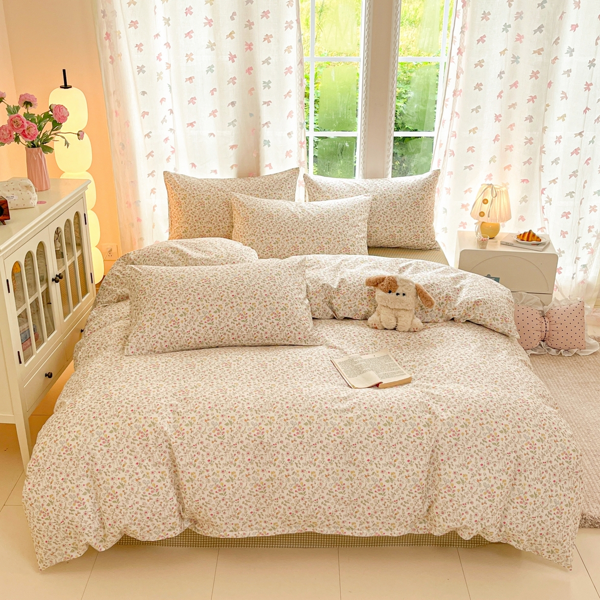 91家纺网 家纺一手货源 找家纺 柠馨 2025新款全棉印花四件套安凡妮系列 抱仙兔