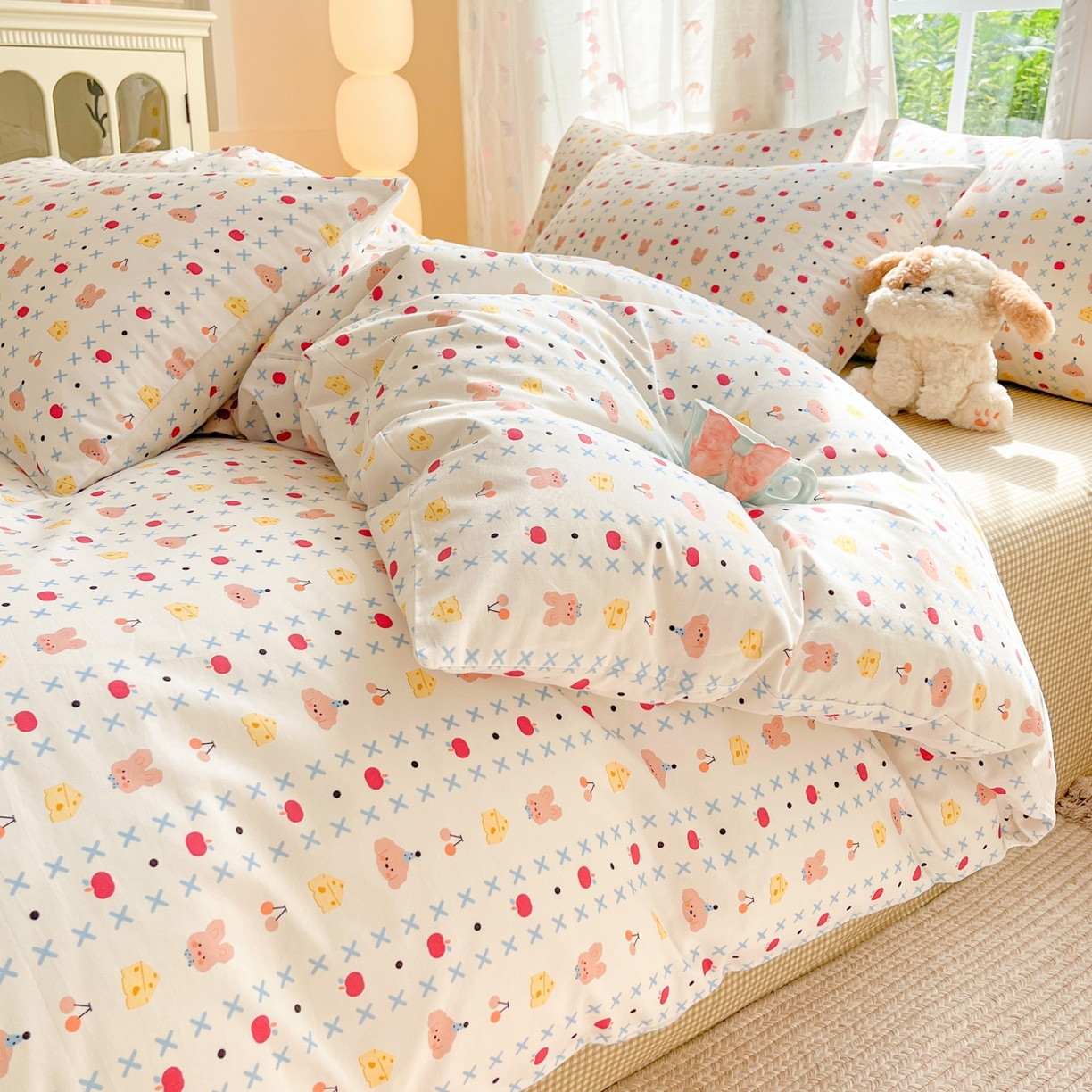 91家纺网 家纺一手货源 找家纺 柠馨 2025新款全棉印花四件套安凡妮系列 星澜