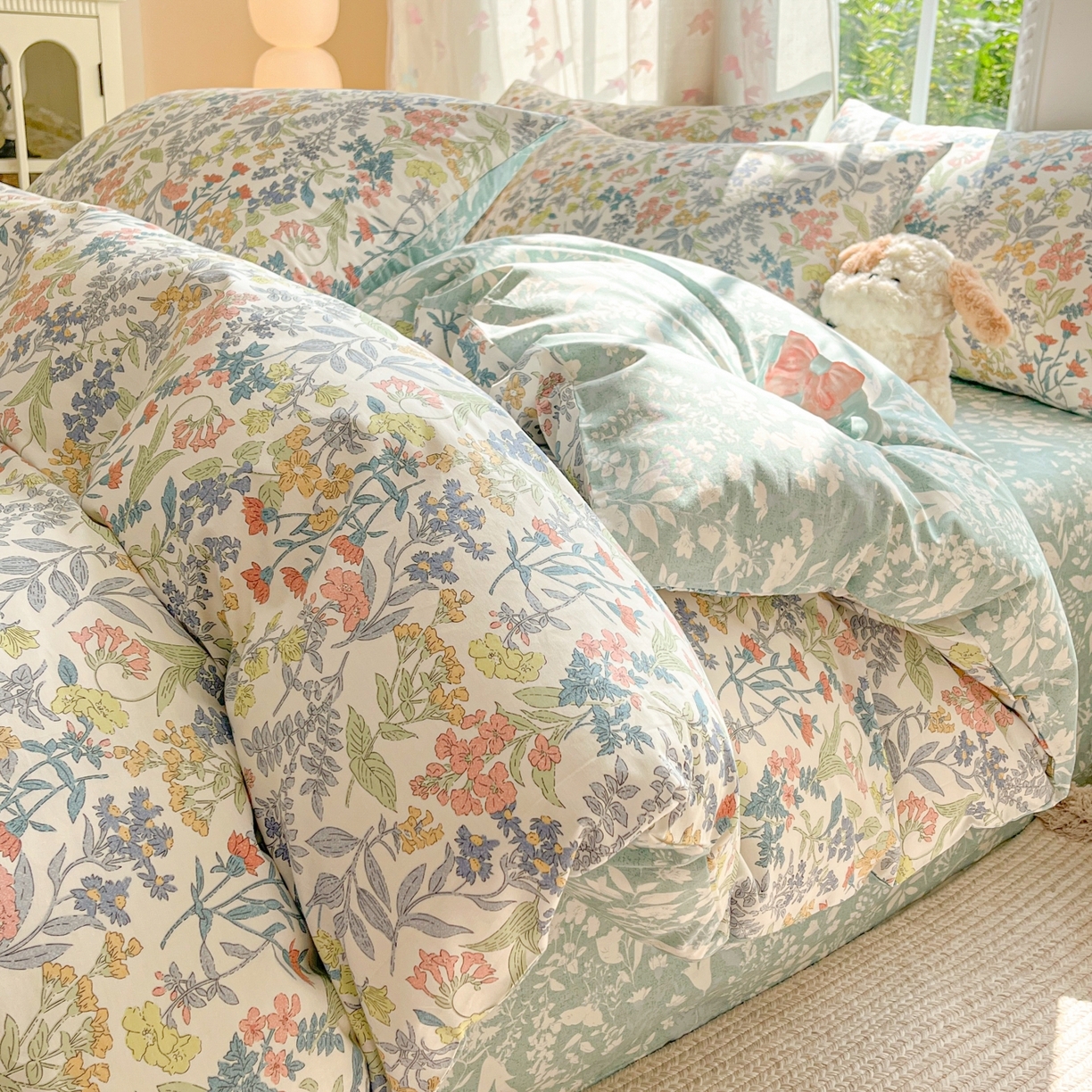 91家纺网 家纺一手货源 找家纺 柠馨 2025新款全棉印花四件套安凡妮系列 昭黎