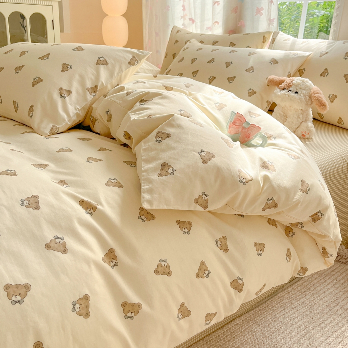 91家纺网 家纺一手货源 找家纺 柠馨 2025新款全棉印花四件套安凡妮系列 小熊行星