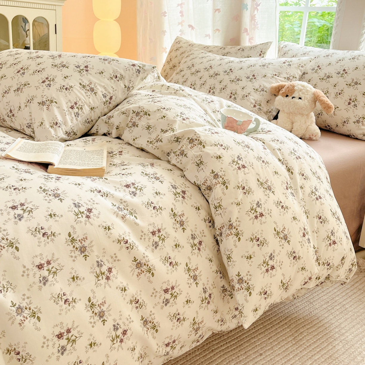 91家纺网 家纺一手货源 找家纺 柠馨 2025新款全棉印花四件套安凡妮系列 曦禾