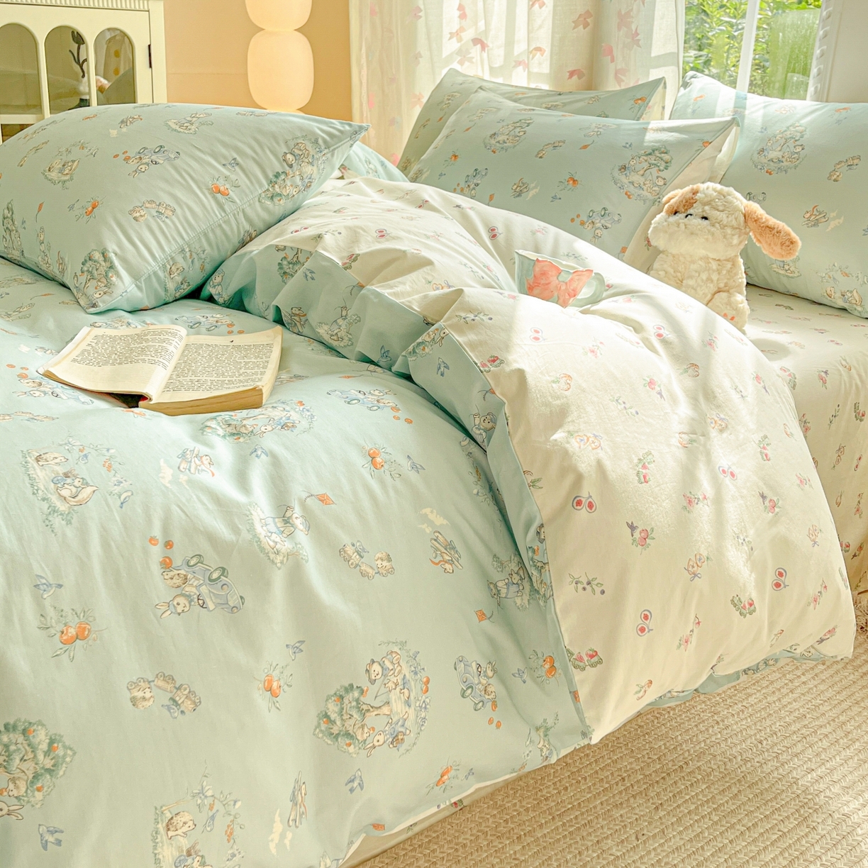 91家纺网 家纺一手货源 找家纺 柠馨 2025新款全棉印花四件套安凡妮系列 萌小喵