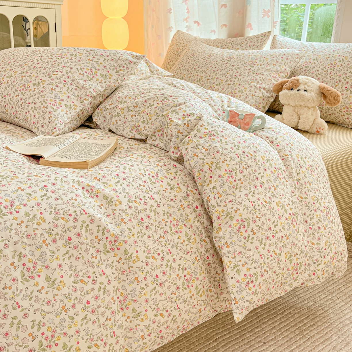 91家纺网 家纺一手货源 找家纺 柠馨 2025新款全棉印花四件套安凡妮系列 抱仙兔