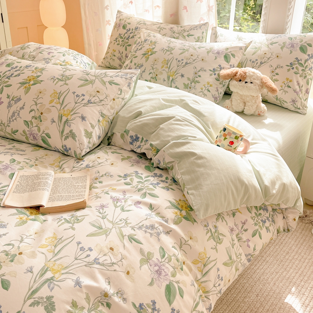 91家纺网 家纺一手货源 找家纺 柠馨 2025新款全棉印花四件套安凡妮系列 素笺