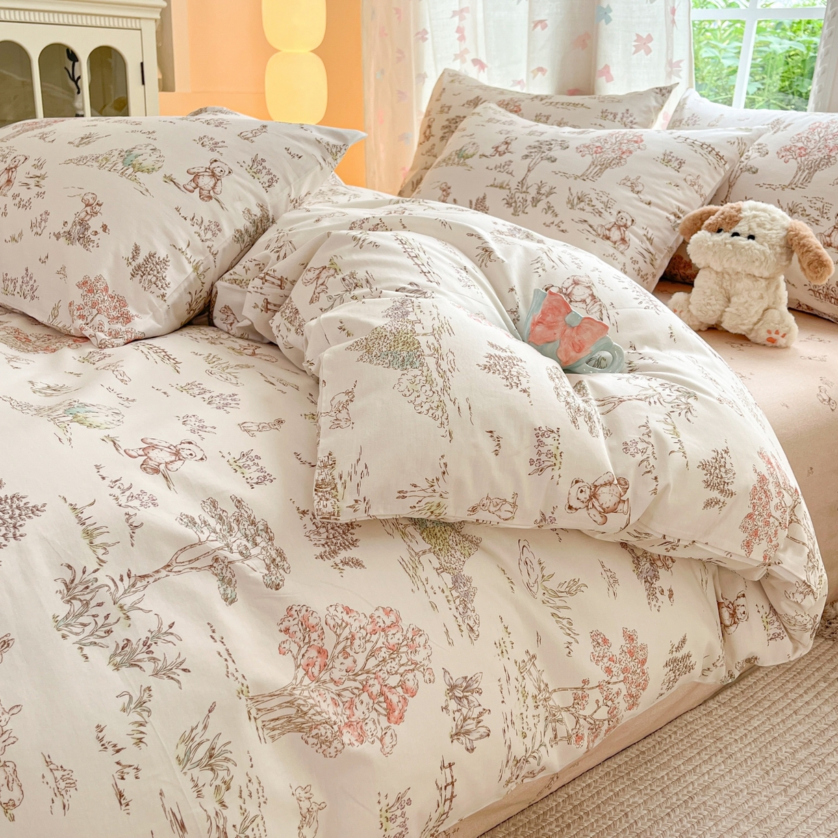 91家纺网 家纺一手货源 找家纺 柠馨 2025新款全棉印花四件套安凡妮系列 觅遇